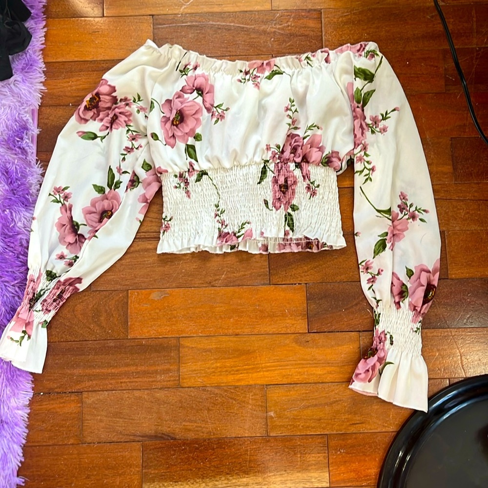 SHEIN floral off-shoulder cropped blouse